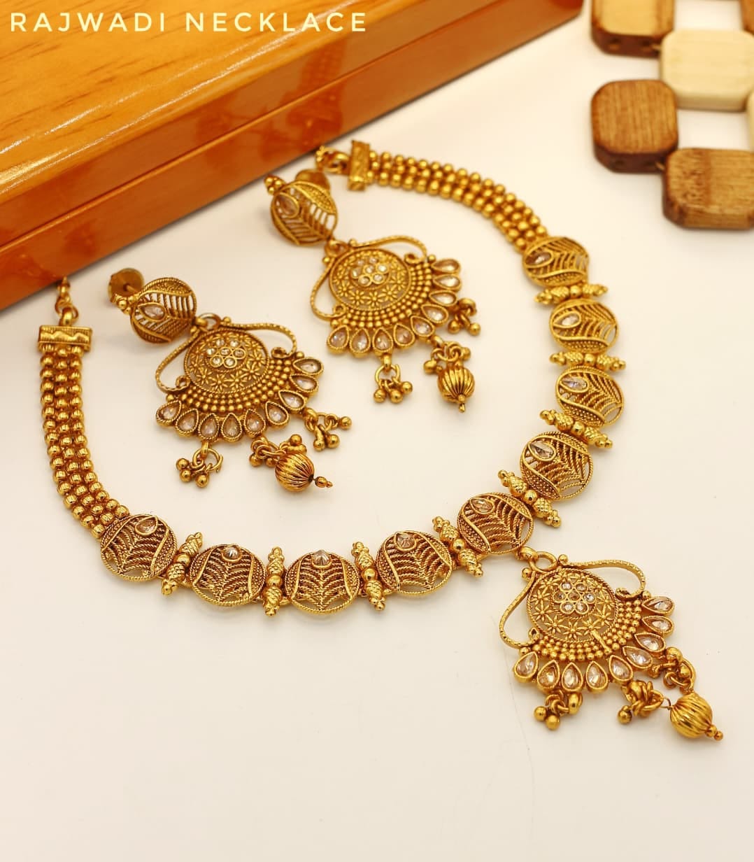 Rajwadi Necklace With Earrings - Indian Style Necklace - Multiple Designs