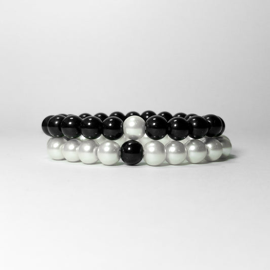 Black Beads Bracelet And White Pearls Bracelet Pair